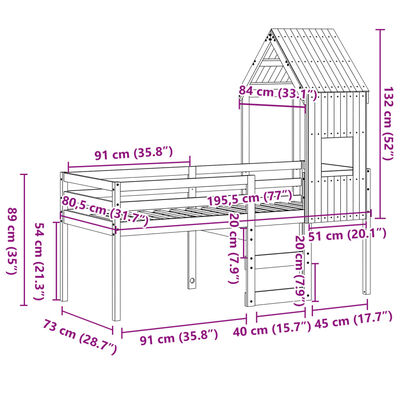 vidaXL Lit haut avec toit 75x190 cm bois de pin massif