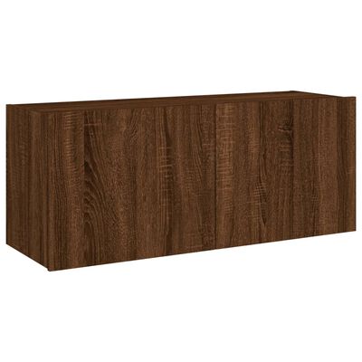 vidaXL Meuble TV mural avec lumières LED chêne marron 100x35x41 cm