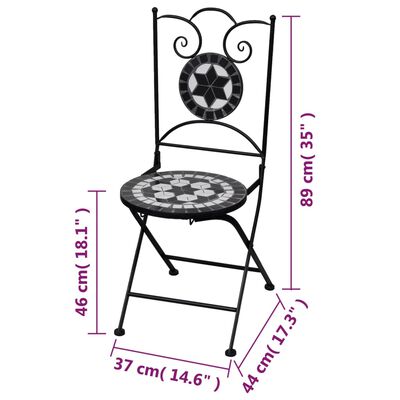 vidaXL Chaises pliables de bistro lot de 2 Céramique Noir et blanc