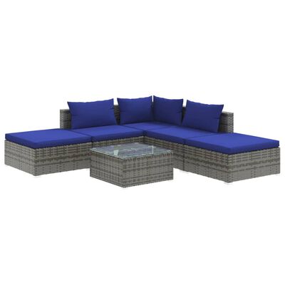 vidaXL Salon de jardin 6 pcs avec coussins résine tressée gris