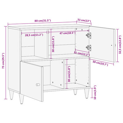 vidaXL Armoire latérale 80x33x75 cm bois massif de manguier