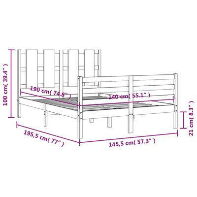 vidaXL Cadre de lit avec tête de lit 140x190 cm bois massif