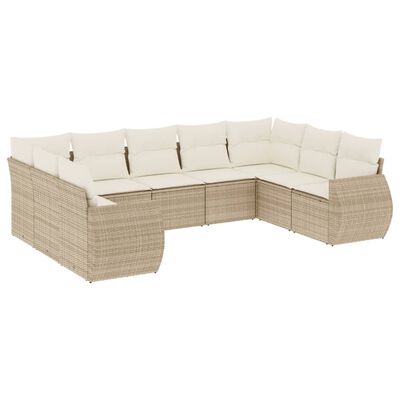 vidaXL Salon de jardin avec coussins 9 pcs beige résine tressée