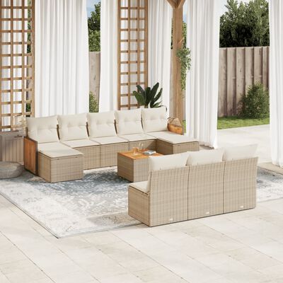 vidaXL Salon de jardin 11 pcs avec coussins beige résine tressée