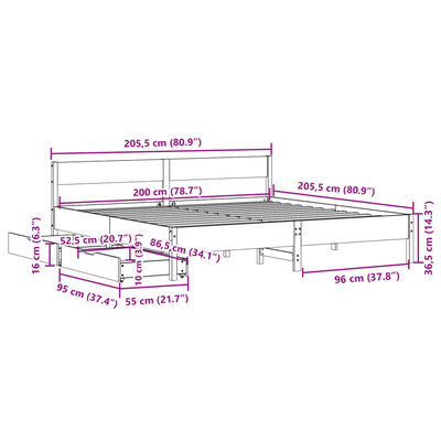 vidaXL Cadre de lit sans matelas blanc 200x200 cm bois massif de pin