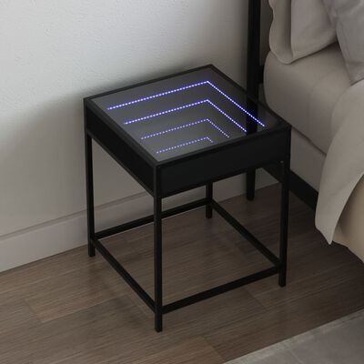 vidaXL Table de chevet avec LED infini noir 40x40x51 cm