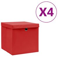 vidaXL Boîtes de rangement avec couvercles 4 pcs 28x28x28 cm Rouge