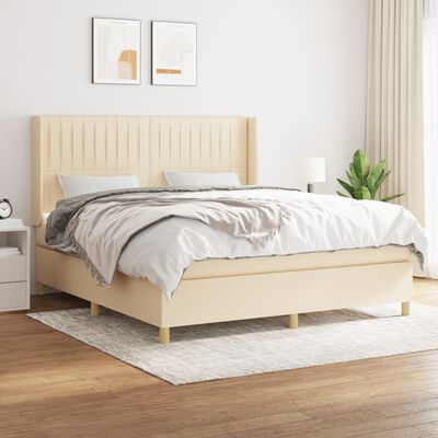 vidaXL Sommier à lattes de lit avec matelas Crème 160x200 cm Tissu