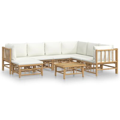 vidaXL Salon de jardin 8 pcs avec coussins blanc crème bambou