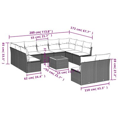 vidaXL Salon de jardin avec coussins 12 pcs gris résine tressée