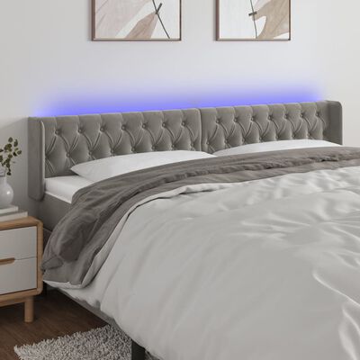 vidaXL Tête de lit à LED Gris clair 203x16x78/88 cm Velours