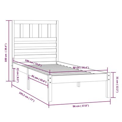 vidaXL Cadre de lit sans matelas noir 90x190 cm bois de pin massif