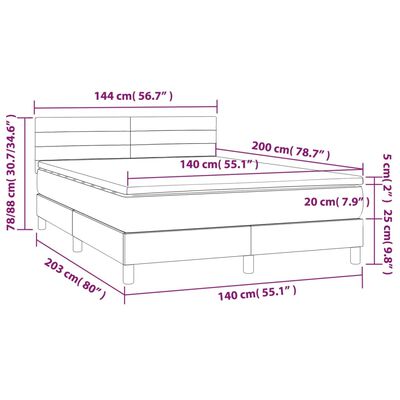 vidaXL Sommier à lattes de lit avec matelas Gris clair 140x200cm Tissu