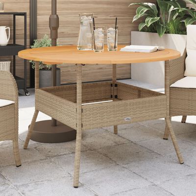 vidaXL Table de jardin et dessus en bois d'acacia beige résine tressée