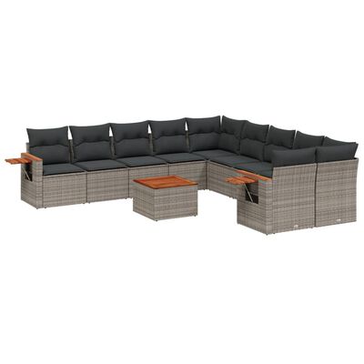 vidaXL Salon de jardin 11 pcs avec coussins gris résine tressée