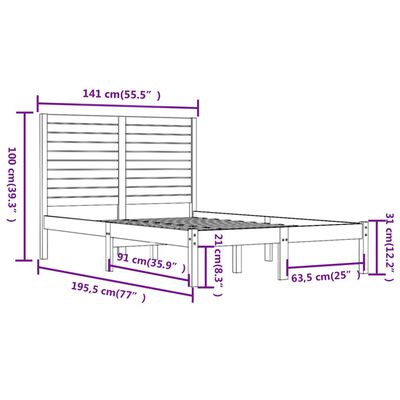 vidaXL Cadre de lit Noir Bois massif 135x190 cm Double