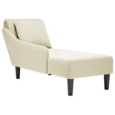 vidaXL Fauteuil long avec coussin et accoudoir droit crème velours