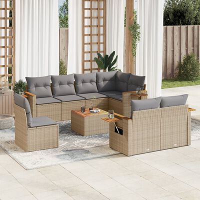 vidaXL Salon de jardin avec coussins 9 pcs beige résine tressée