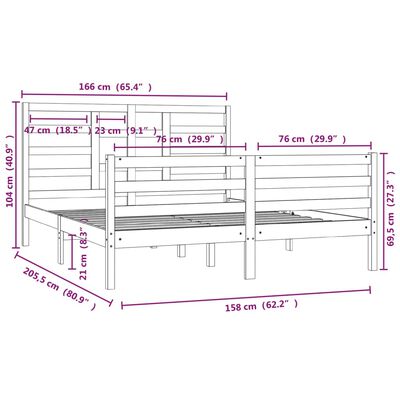 vidaXL Cadre de lit sans matelas bois massif 160x200 cm