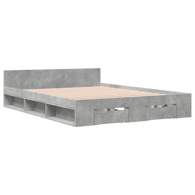 vidaXL Cadre de lit avec tiroirs sans matelas gris béton 140x190 cm