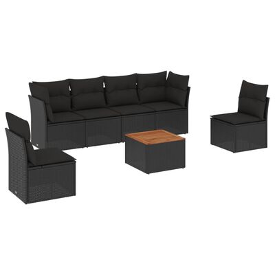 vidaXL Salon de jardin 7 pcs avec coussins noir résine tressée