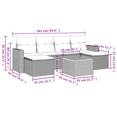 vidaXL Salon de jardin 7 pcs avec coussins noir résine tressée