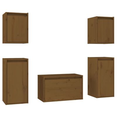 vidaXL Meubles TV 5 pcs Marron miel Bois massif de pin