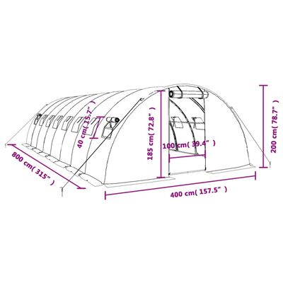 vidaXL Serre avec cadre en acier blanc 32 m² 8x4x2 m