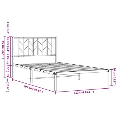 vidaXL Cadre de lit métal sans matelas avec tête de lit noir 107x203cm