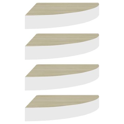 vidaXL Étagères d'angle murales 4 pcs Chêne et blanc 35x35x3,8 cm MDF