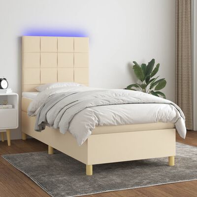 vidaXL Sommier à lattes de lit et matelas et LED Crème 80x200cm Tissu