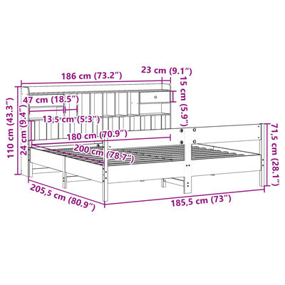 vidaXL Lit bibliothèque sans matelas blanc 180x200 cm bois pin massif