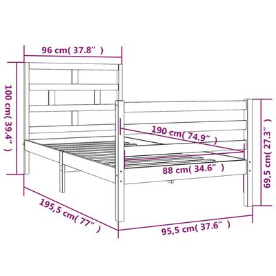 vidaXL Cadre de lit sans matelas blanc 90x190 cm bois massif