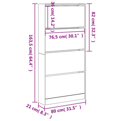 vidaXL Armoire à chaussures 4 tiroirs rabattables noir 80x21x163,5 cm