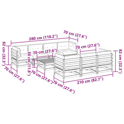 vidaXL Salon de jardin 8 pcs avec coussins bois de pin massif