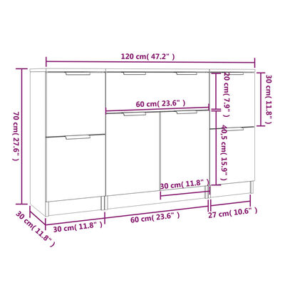 vidaXL Buffets 3 pcs Chêne fumé Bois d'ingénierie