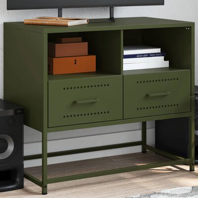 vidaXL Meuble TV vert olive 68x39x60,5 cm acier