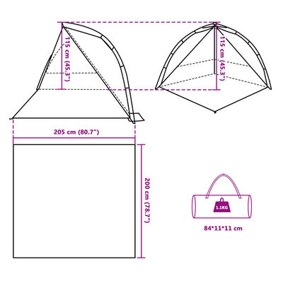 vidaXL Tente de plage gris libération rapide imperméable