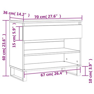 vidaXL Armoire à chaussures Blanc 70x36x60 cm Bois d'ingénierie