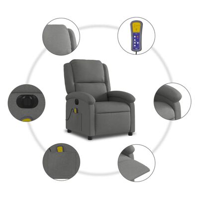 vidaXL Fauteuil inclinable de massage électrique gris foncé tissu