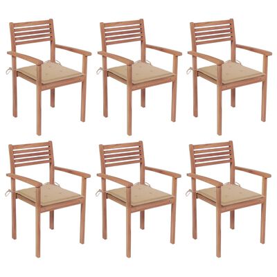 vidaXL Chaises de jardin empilables avec coussins lot de 6 Teck solide