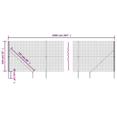 vidaXL Clôture en treillis métallique et ancrage anthracite 1,4x10 m