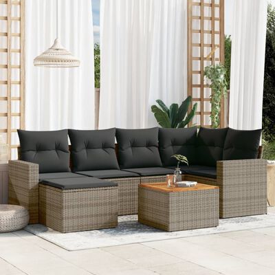 vidaXL Salon de jardin avec coussins 7 pcs gris résine tressée