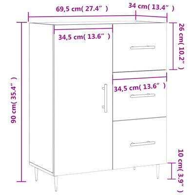 vidaXL Buffet chêne fumé 69,5x34x90 cm bois d'ingénierie