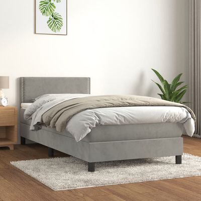 vidaXL Sommier à lattes de lit et matelas Gris clair 90x200 cm Velours