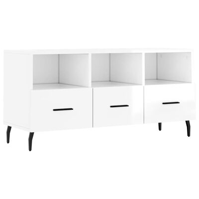 vidaXL Meuble TV Blanc brillant 102x36x50 cm Bois d'ingénierie