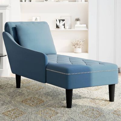 vidaXL Fauteuil long avec coussin et accoudoir droit bleu velours