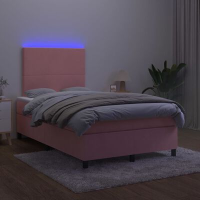 vidaXL Sommier à lattes de lit et matelas LED Rose 120x200 cm Velours