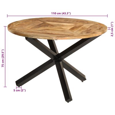 vidaXL Table à manger Ø110x75 cm bois massif de manguier brut