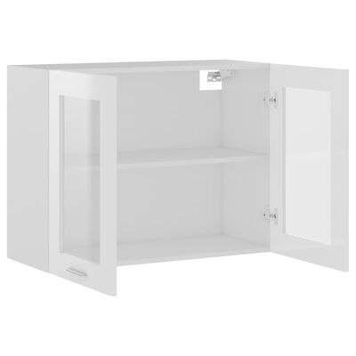 vidaXL Armoire en verre suspendue Blanc brillant Bois d'ingénierie